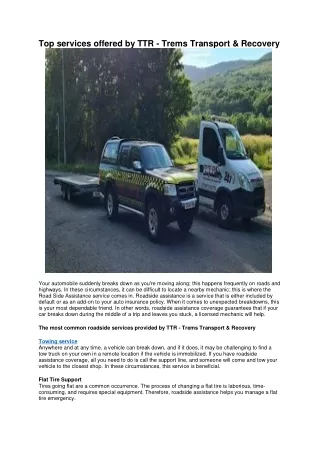 top services offered by ttr trems transport