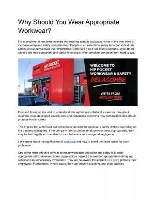 why should you wear appropriate workwear