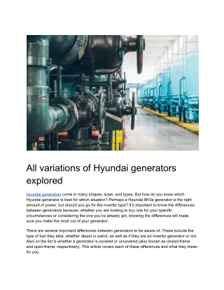 All variations of Hyundai generators explored