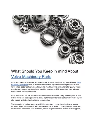 What Should You Keep in mind About Volvo Machinery Parts
