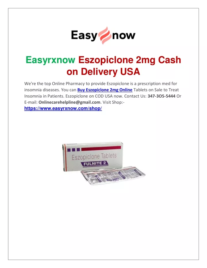 easyrxnow eszopiclone 2mg cash on delivery usa