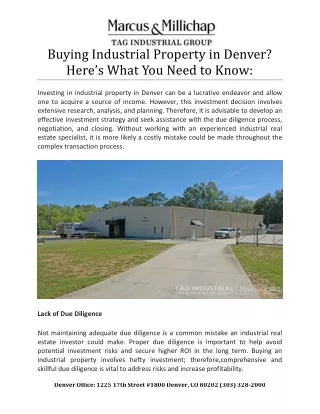 Buying Industrial Property in Denver? Here’s What You Need to Know: