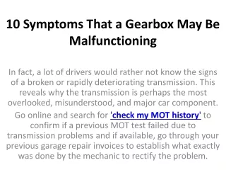 10 symptoms that a gearbox may be malfunctioning