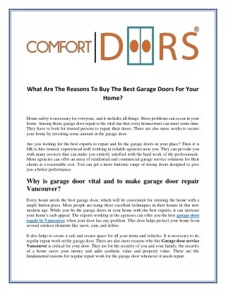 What Are The Reasons To Buy The Best Garage Doors For Your Home