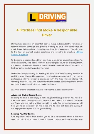 4 Practises That Make A Responsible Driver