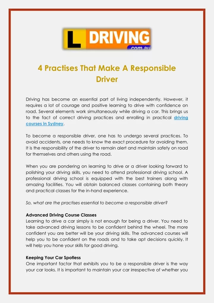 4 practises that make a responsible driver