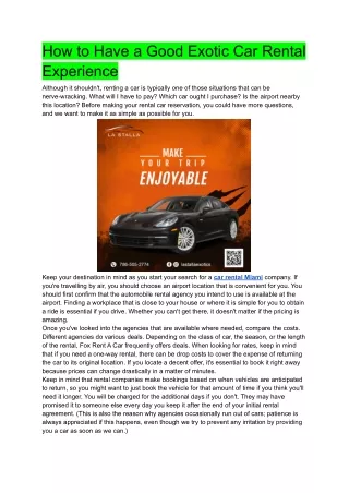 R-1 How to Have a Good Exotic Car Rental Experience