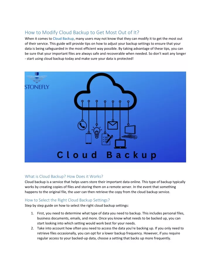 how to modify cloud backup to get most