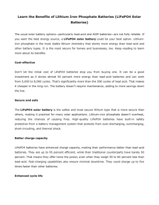 Learn the Benefits of Lithium Iron Phosphate Batteries (LiFePO4 Solar Batteries)