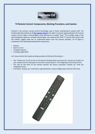 TV Remote Control - Components, Working Procedure, and Caution