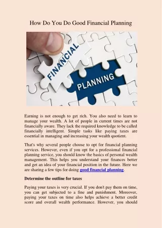 how do you do good financial planning