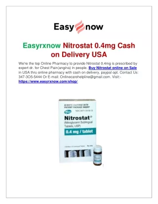 Easyrxnow Nitrostat 0.4mg Cash on Delivery USA-USA