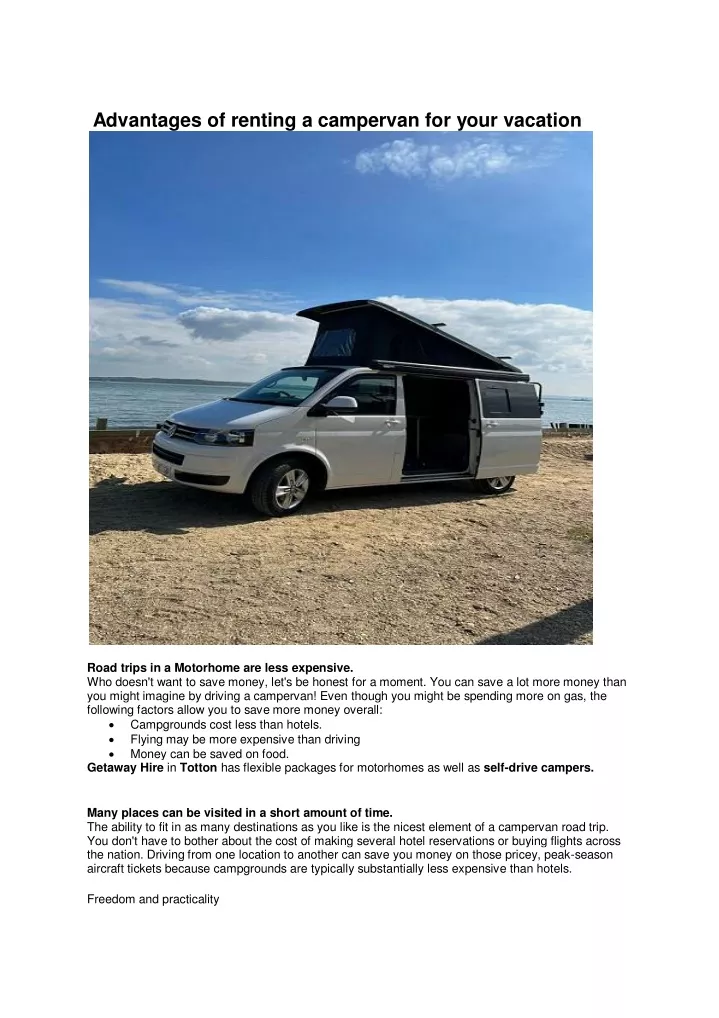 advantages of renting a campervan for your