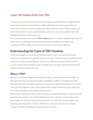 Is Deep TMS Pasadena Better than rTMS