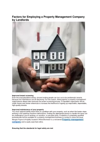 factors for employing a property management