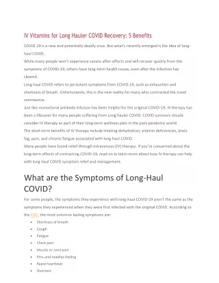 IV Vitamins for Long Hauler COVID Recovery 5 Benefits