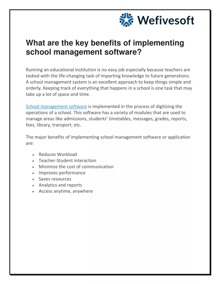 what are the key benefits of implementing school