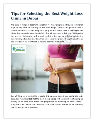 Tips for Selecting The Best Weight Loss Clinic in Dubai