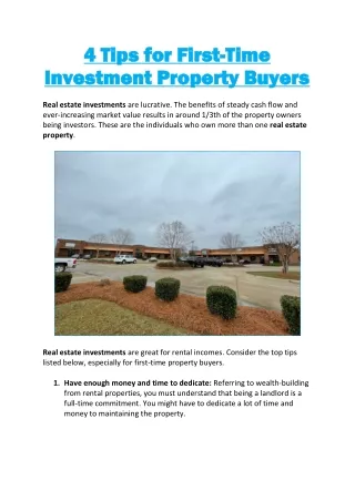 4 Tips for First-Time Investment Property Buyers
