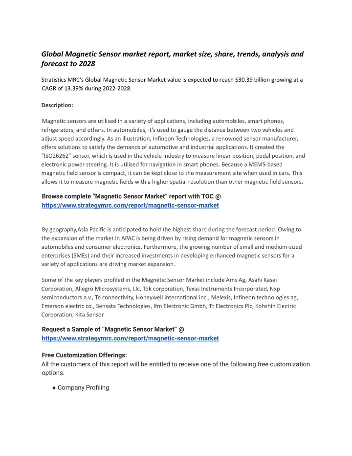 global magnetic sensor market report market size