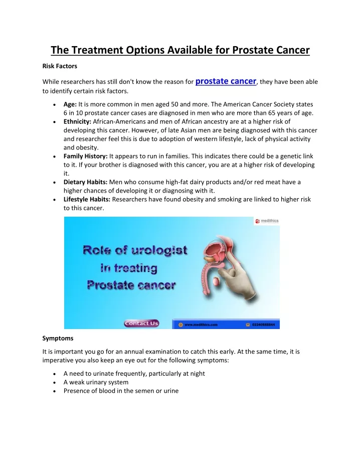 the treatment options available for prostate