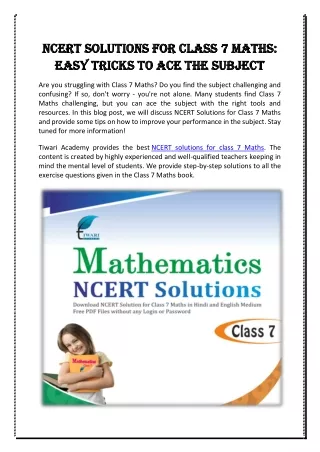 NCERT Solutions for Class 7 Maths Easy Tricks to Ace the Subject