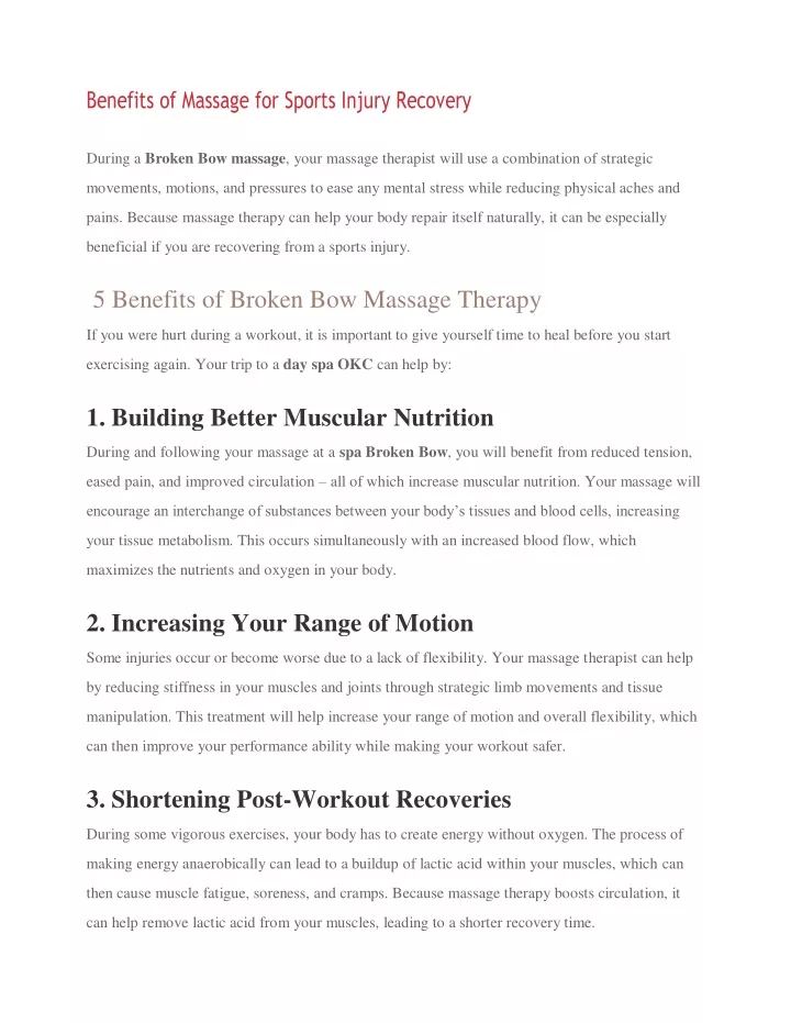 benefits of massage for sports injury recovery