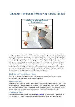 what are the benefits of having a body pillow