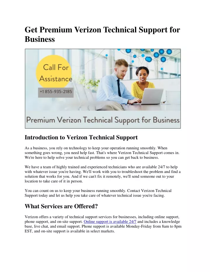 get premium verizon technical support for business