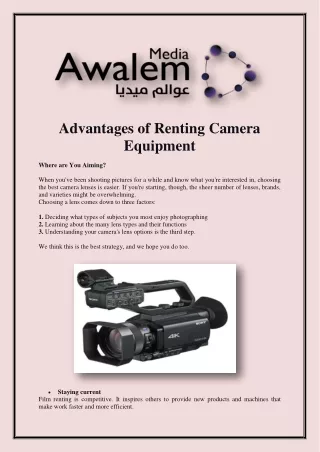 advantages of renting camera equipment