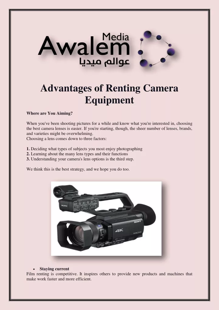 advantages of renting camera equipment