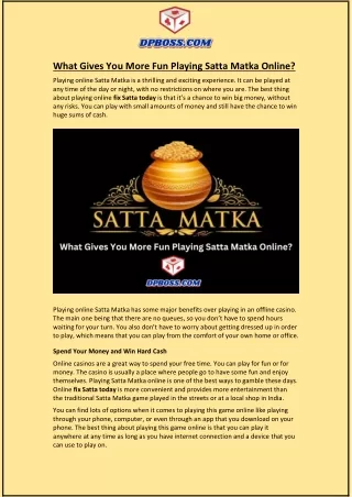what gives you more fun playing satta matka online