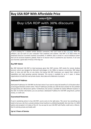 Buy USA RDP With Affordable Price