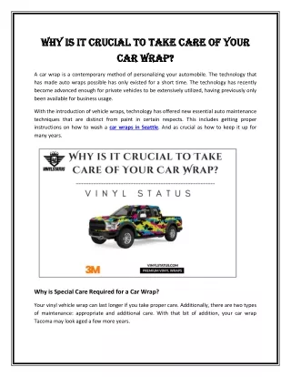 Why is it Crucial to Take Care of Your Car Wrap