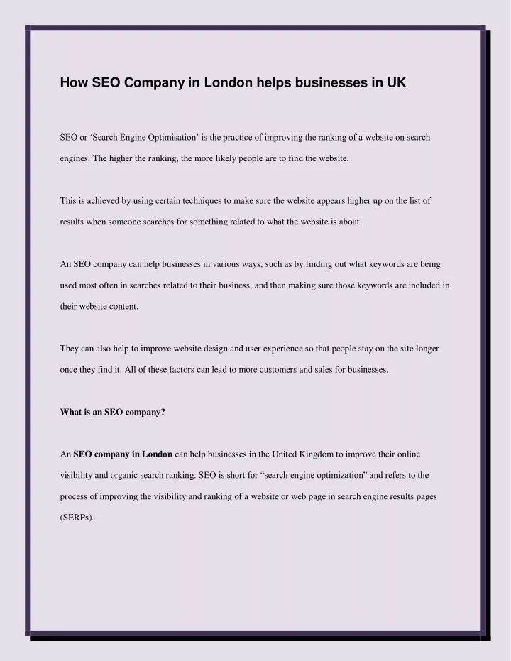 how seo company in london helps businesses in uk