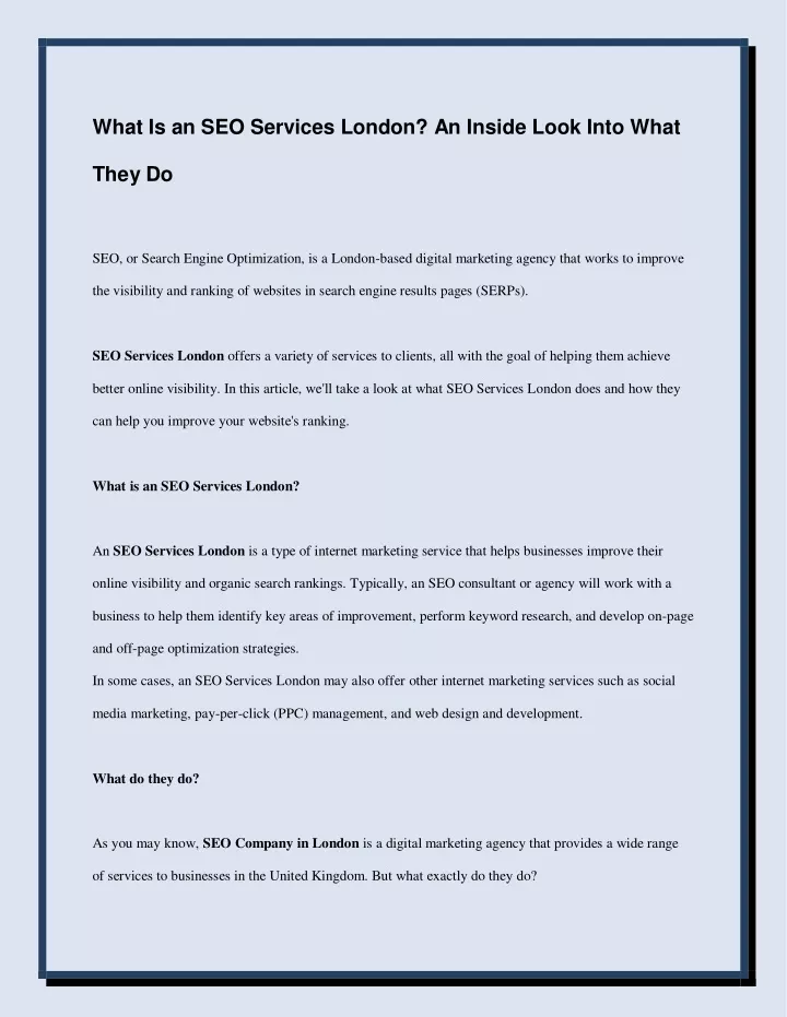 what is an seo services london an inside look
