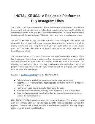 INSTALIKE USA- A Reputable Platform to Buy Instagram Likes