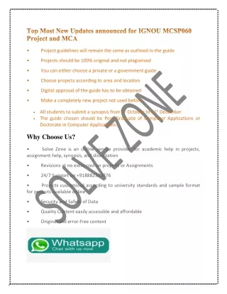Top Most New Updates announced for IGNOU MCSP060 Project and MCA