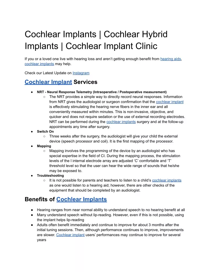 cochlear implants cochlear hybrid implants