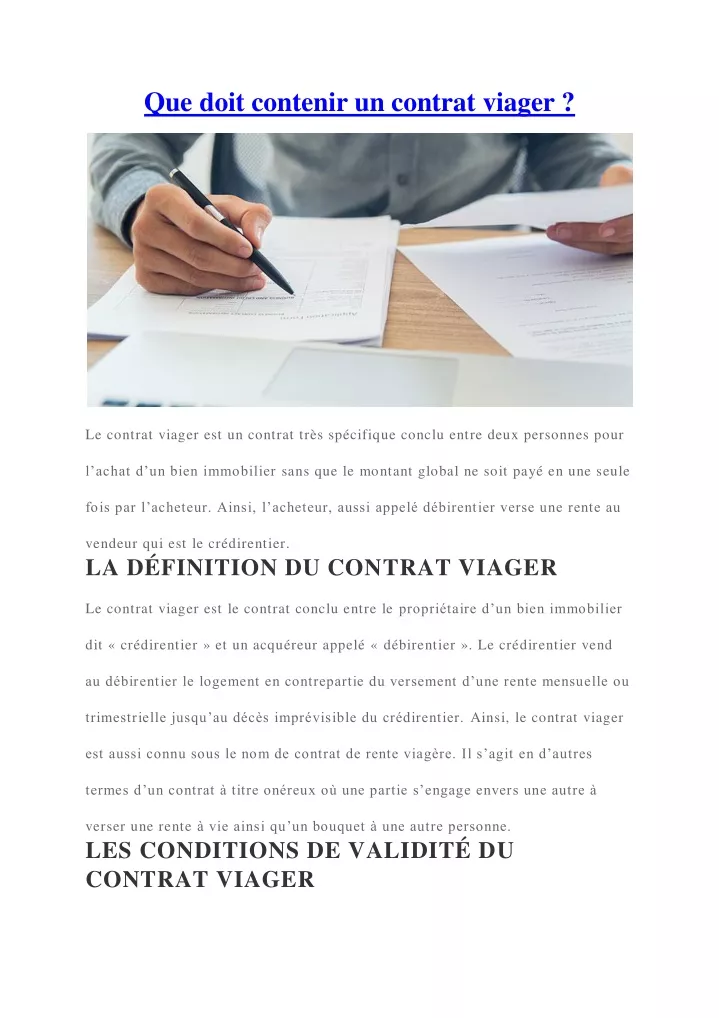 que doit contenir un contrat viager