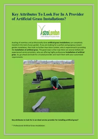 Key Attributes To Look For In A Provider of Artificial Grass Installations