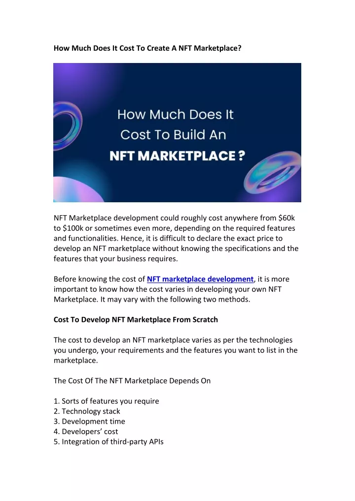 how much does it cost to create a nft marketplace