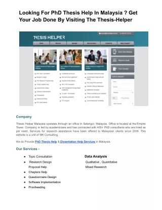 Looking For PhD Thesis Help In Malaysia ? Get Your Job Done By Visiting US