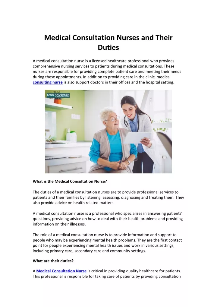 medical consultation nurses and their duties