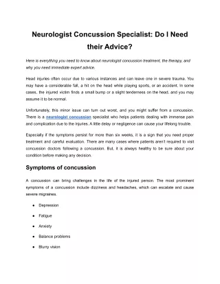 Neurologist Concussion Specialist: Do I Need their Advice?
