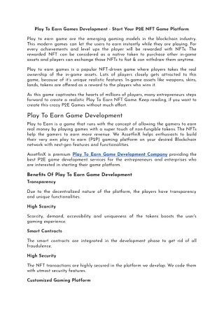 Play To Earn Games Development Company