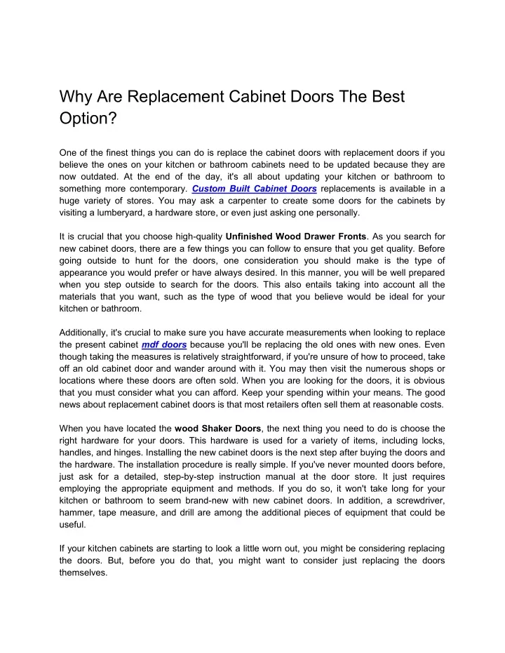 why are replacement cabinet doors the best option