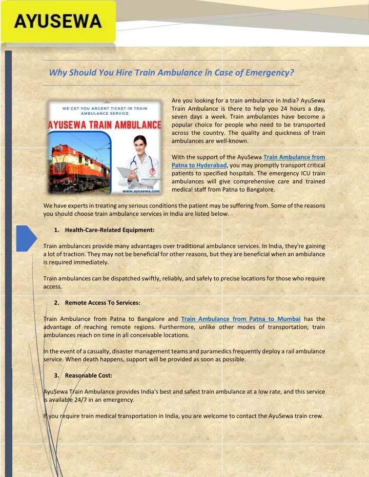 why should you hire train ambulance in case