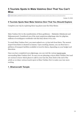 5 Tourists Spots In Mata Vaishno Devi That You Cant Miss