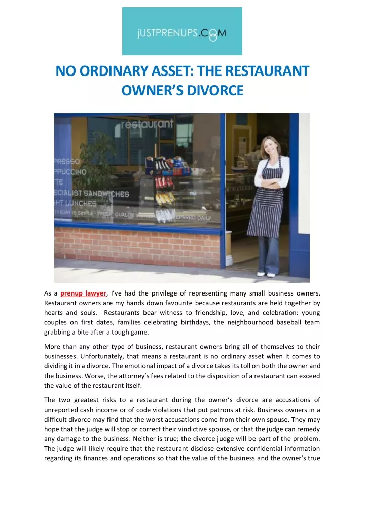 no ordinary asset the restaurant owner s divorce